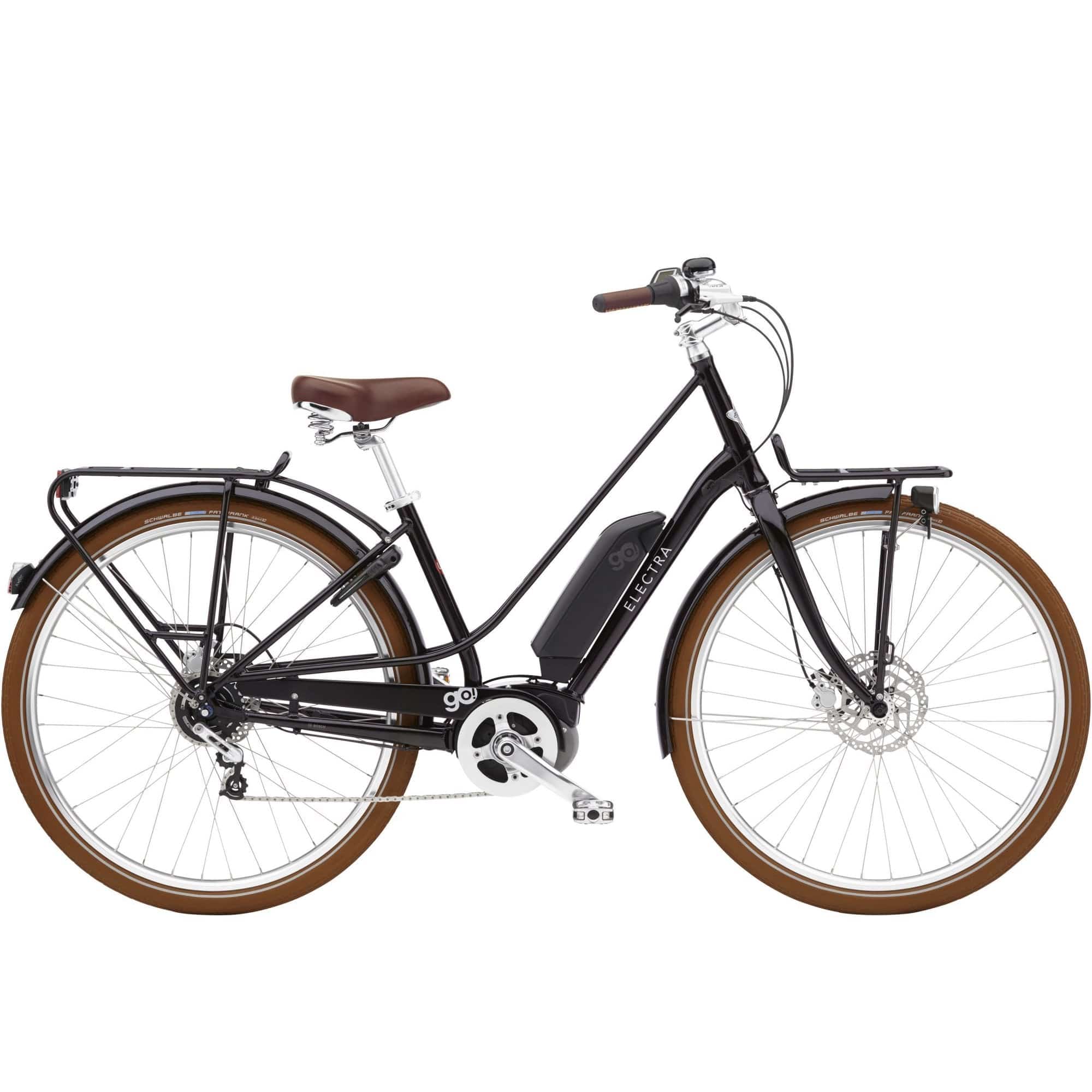 Electra Loft Go! 5i EQ step-thru urban e-hybrid bike with 400Wh Bosch motor, featuring a sleek frame and modern design.