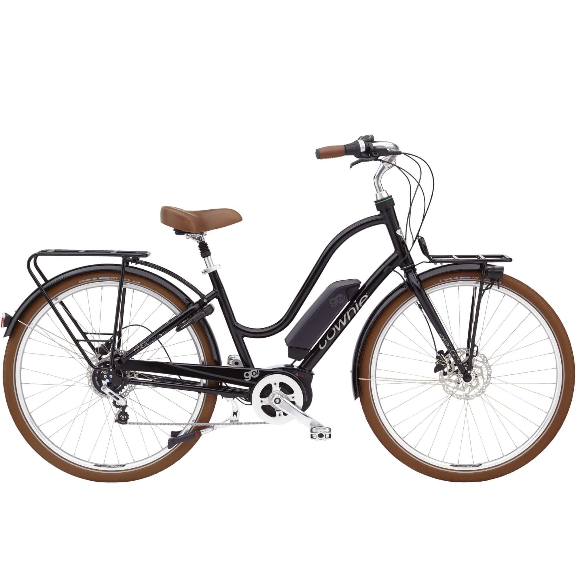 Electra Townie Commute Go! 5i EQ step-thru e-hybrid bike with Bosch motor and integrated racks, ready for urban commuting.