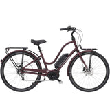 Electra Townie Commute Go! 5i EQ step-thru e-hybrid bike with Bosch motor and integrated racks, ideal for urban commuting.