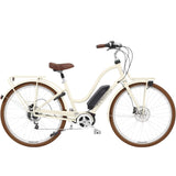 Electra Townie Commute Go! 5i EQ e-hybrid bike with Bosch motor, step-thru frame, and integrated racks for comfortable urban riding.