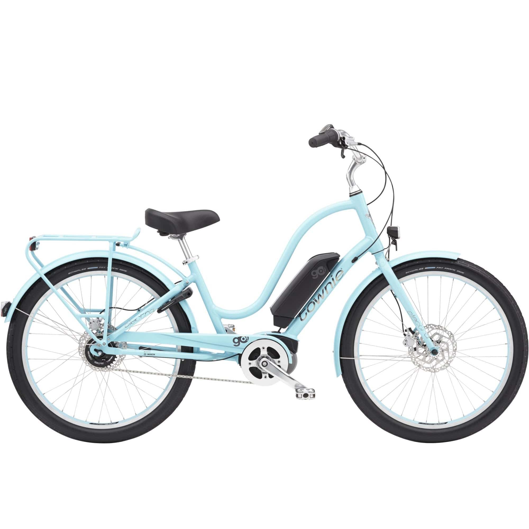 Electra Townie Go! 5i EQ electric hybrid bike with step-thru frame, Bosch Active Line Plus motor, and ergonomic design.