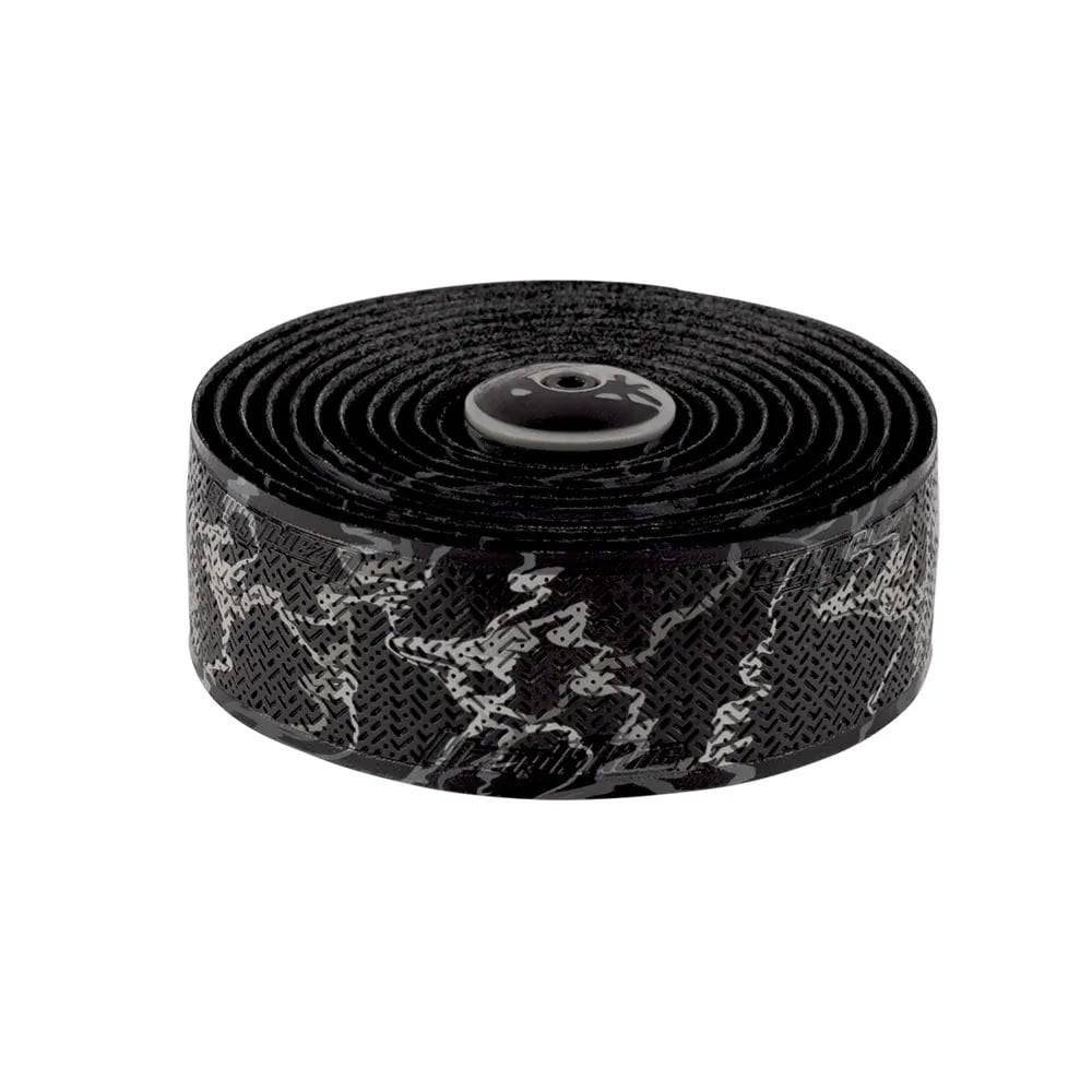 Lizard Skins DSP 1.8mm bar tape with screw-in plugs for road bike handlebars, showing textured black grip and installation details.