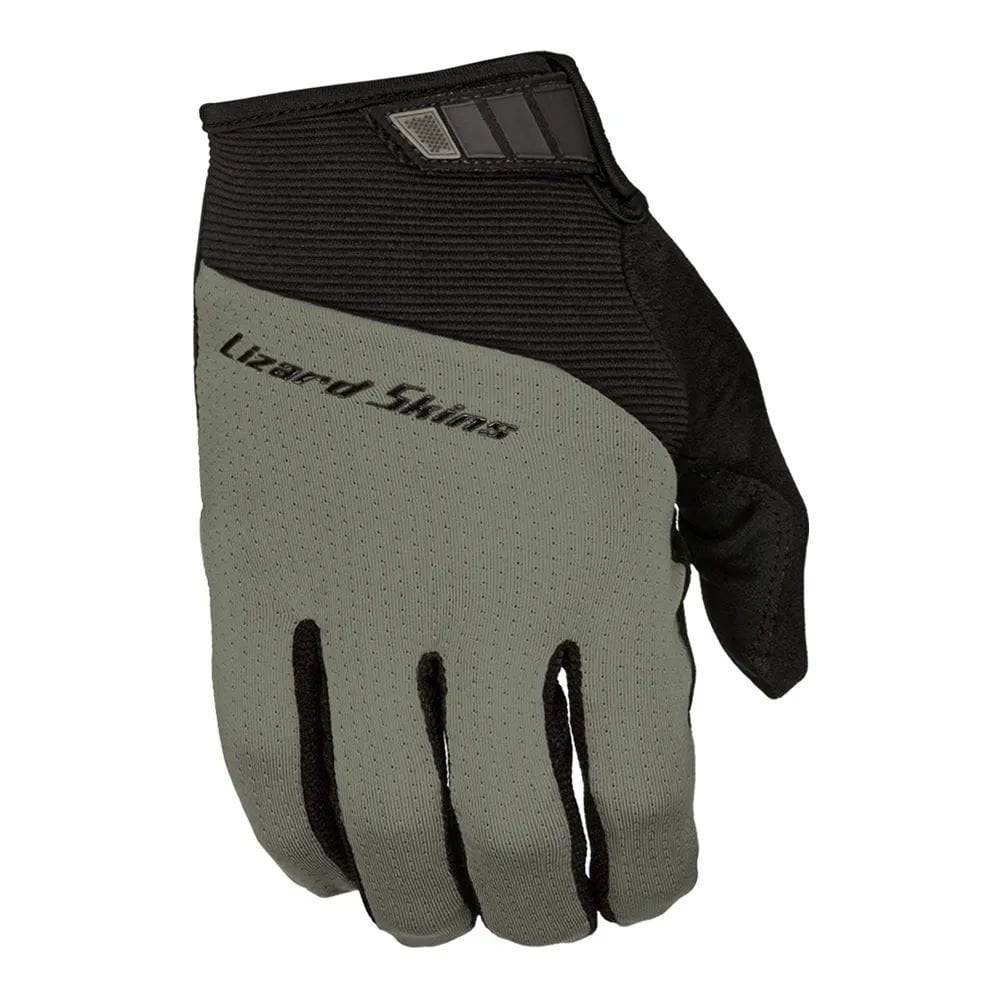 Lizard Skins Monitor Traverse gloves with AX suede palm and gel padding, showing the black cycling gloves with grip-enhanced design.