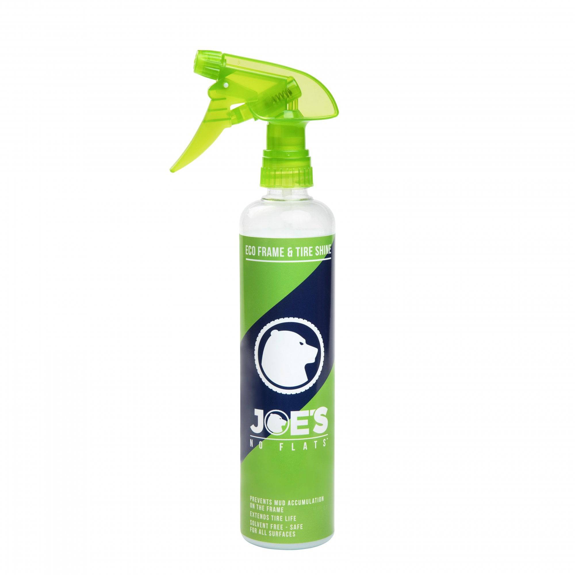 Joe's No Flats Eco Frame and Tyre Shine Spray bottle for bike frame and tires, 500ml workshop product.
