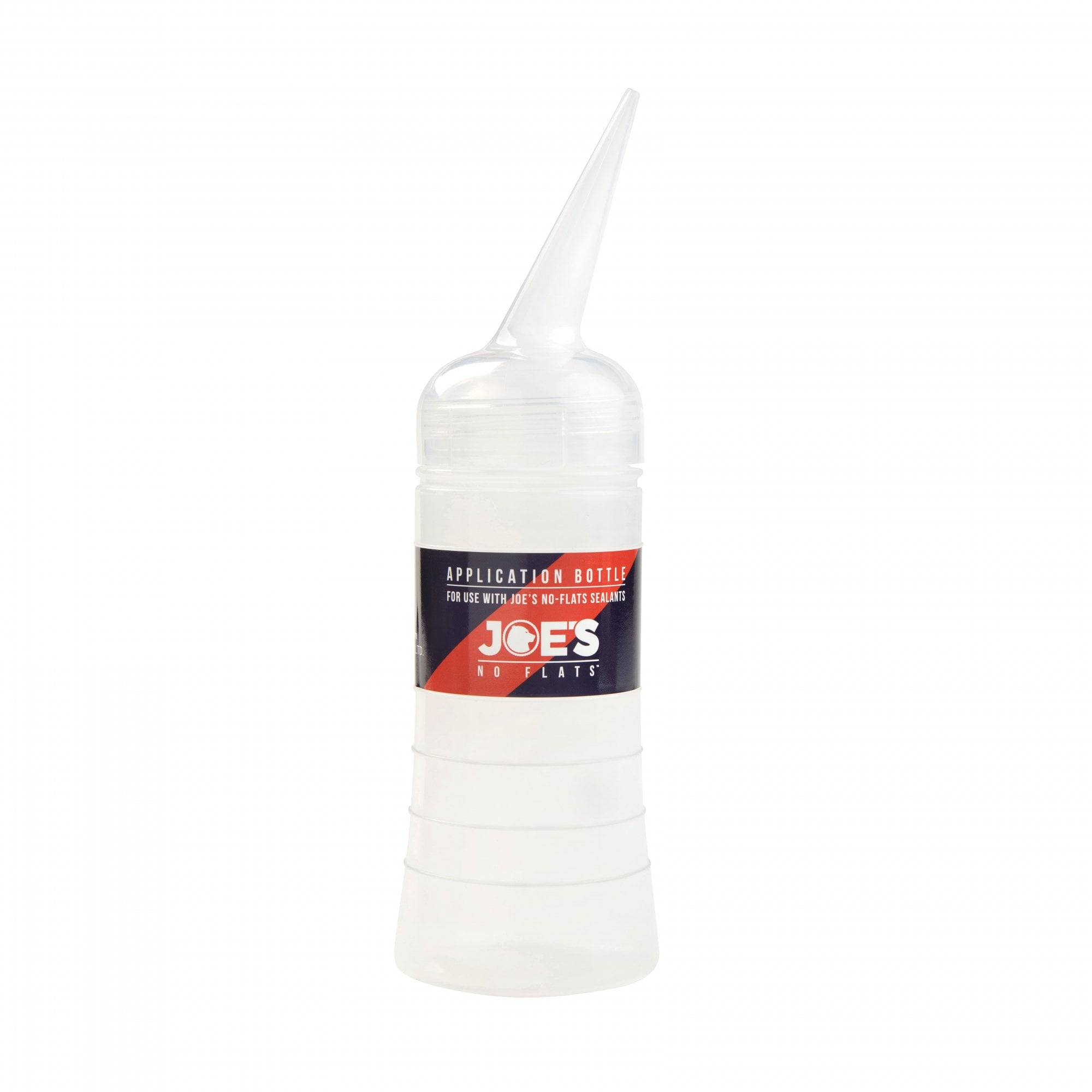 Joe's No Flats 125ml reusable tubeless sealant application bottle, compact component for bike tire maintenance and sealant application.
