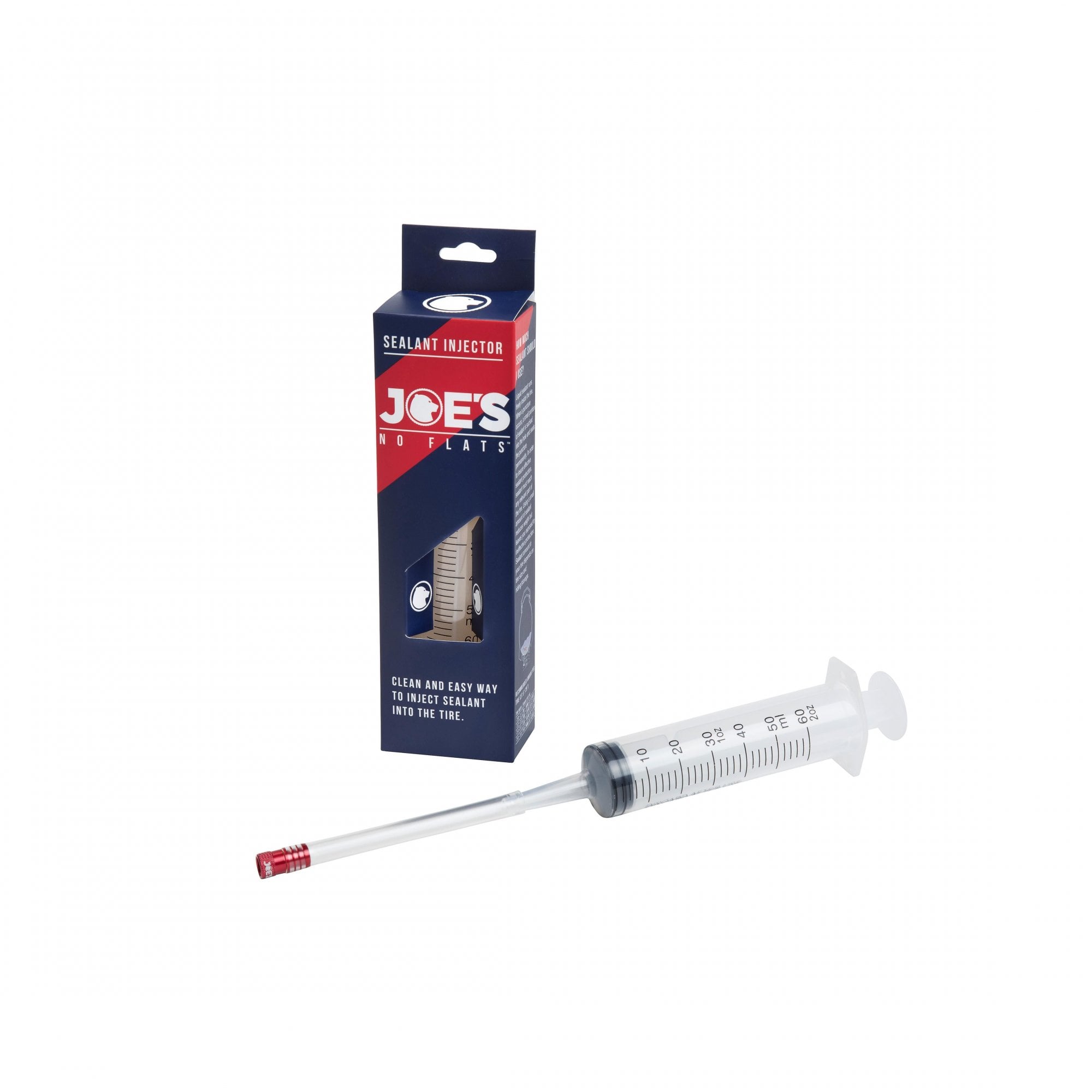 Joe's No Flats sealant injector for tubeless tires, component tool in black and silver with a nozzle for easy sealant application.