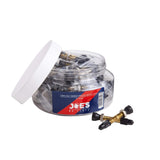 Joe's No Flats tubeless Presta valve set with 25 pairs, durable tire components for tubeless bicycle tires.