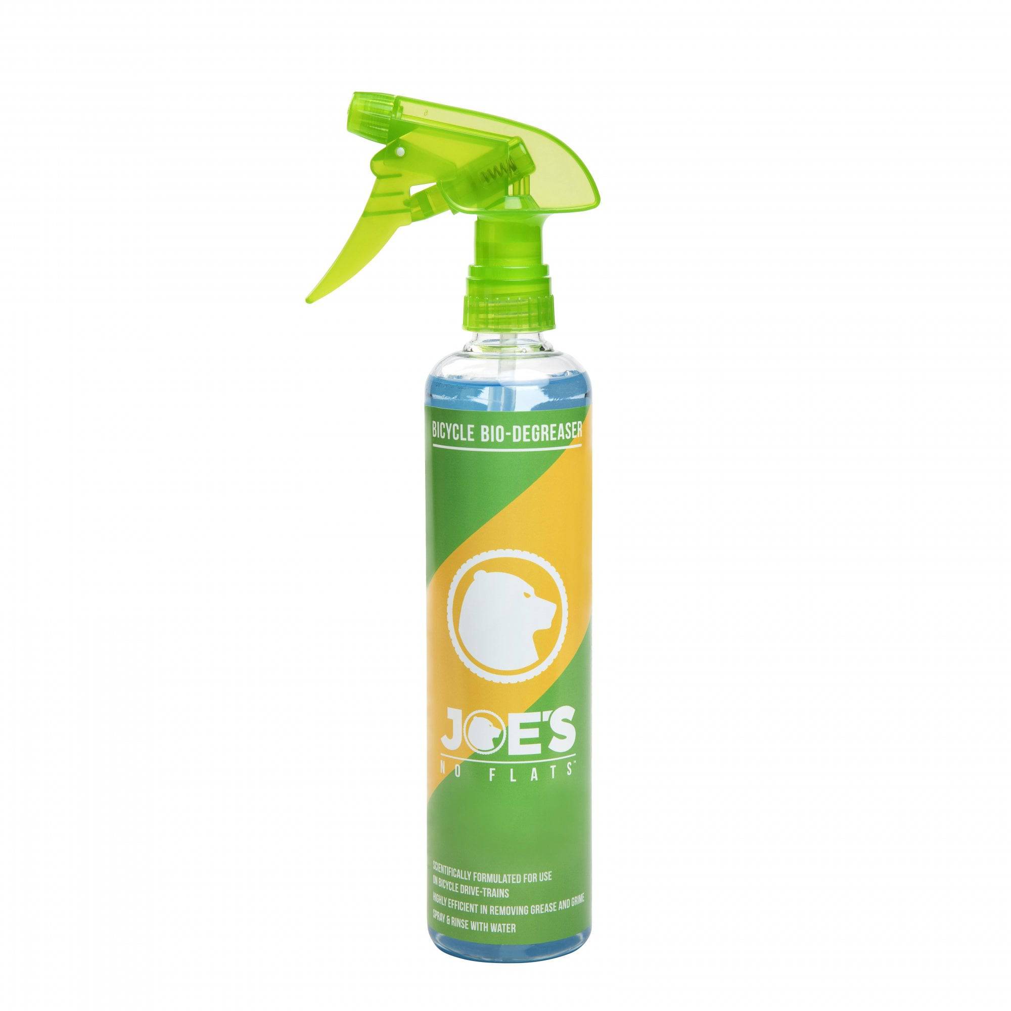 Joe's No Flats Bio-Degreaser Spray in a workshop setting, eco-friendly heavy-duty cleaner and degreaser for tough grease and grime.