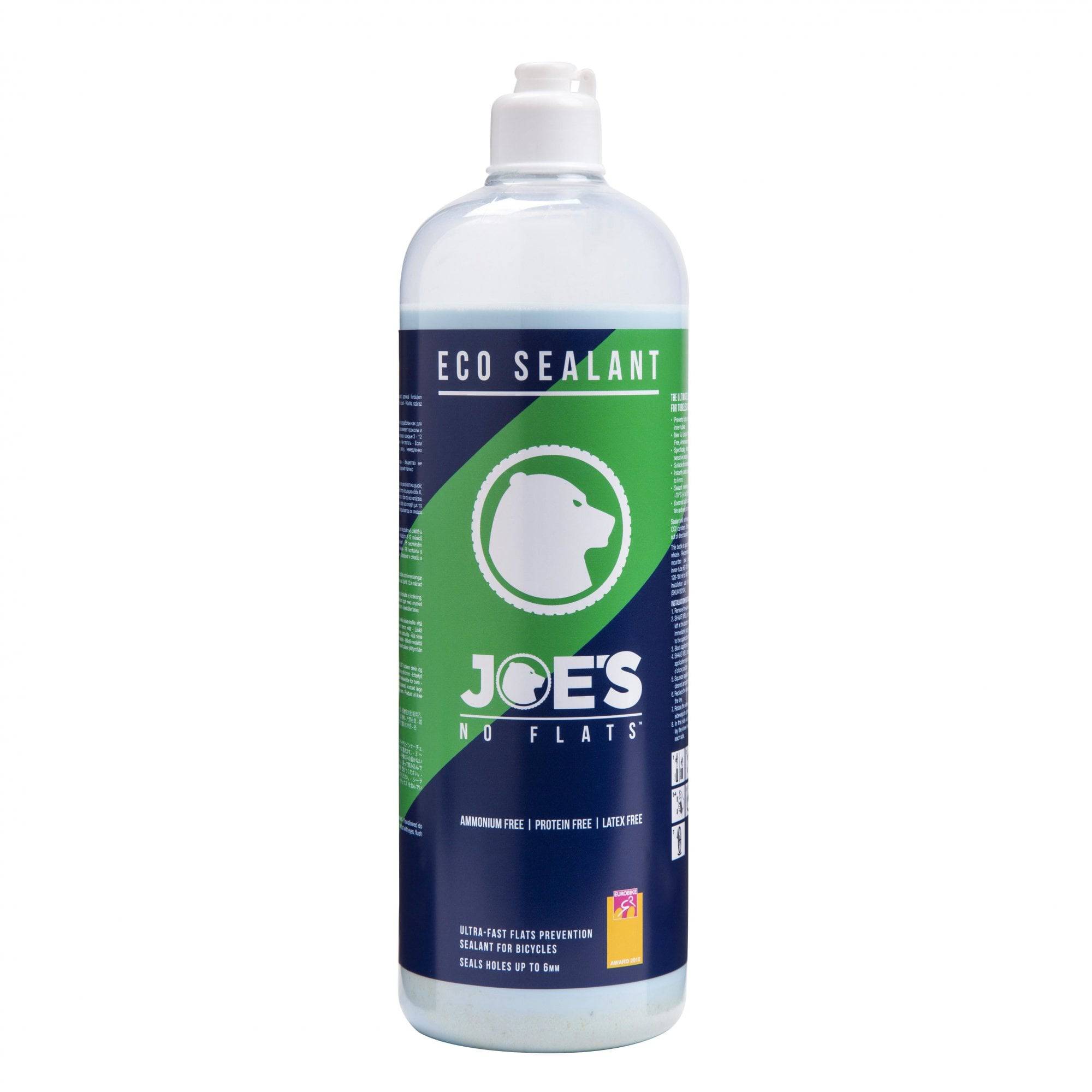 Joe's No Flats Eco Sealant tubeless tire sealant in a container for tubeless ready tires, used as a bike tire component.