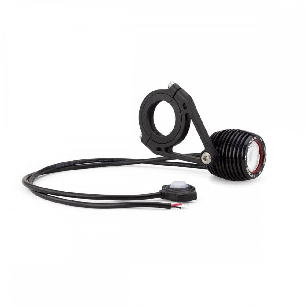 Black Exposure Fuse front light for e-bike commuter, 1000 lumen LED bike accessory with bright illumination.