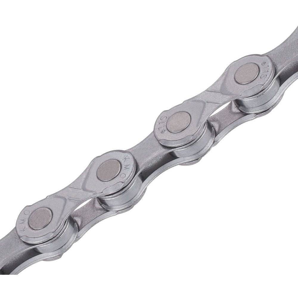 KMC E11 EPT 136L chain for 11-speed mid-motor e-bikes with EcoProTeQ coating, showing the black metal links.