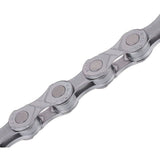 KMC E11 EPT 136L chain for 11-speed mid-motor e-bikes with EcoProTeQ coating, showing the black metal links.