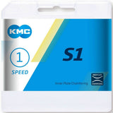 KMC S1 Wide 112L single speed bike chain in brown rust-resistant coated metal, designed for durable cycling performance.