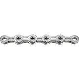 KMC X10SL 10-speed silver bike chain with 114 links and missing link for smooth shifting on bicycle components.
