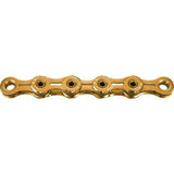 KMC X10SL Ti-N Gold 114L bike chain for Shimano SRAM Campagnolo 10-speed bikes, showing the gold-colored chain links.