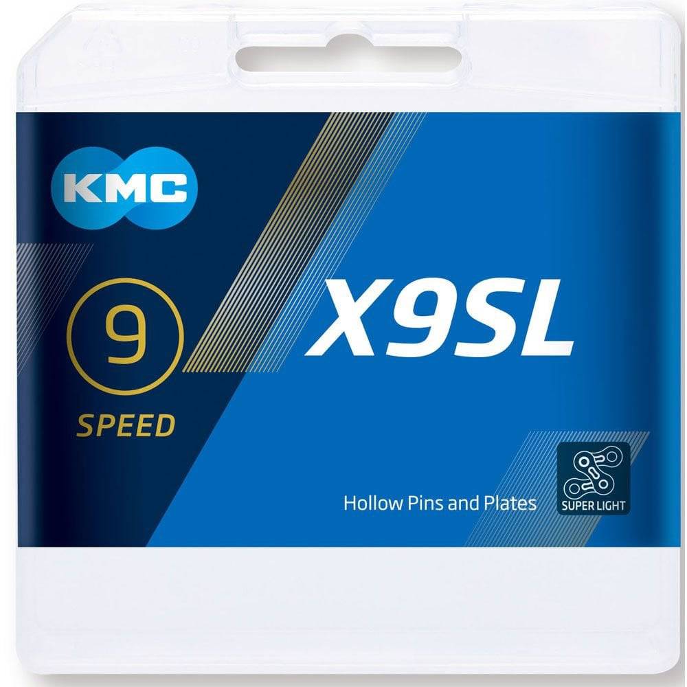 KMC X9-SL 9-speed silver bike chain with 114 links and missing link for smooth shifting on bicycle components