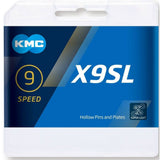 KMC X9-SL 9-speed silver bike chain with 114 links and missing link for smooth shifting on bicycle components