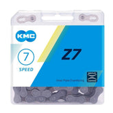 KMC Z7 114L grey and brown bike chain for 6-21 speed bikes, designed for quiet, smooth riding.