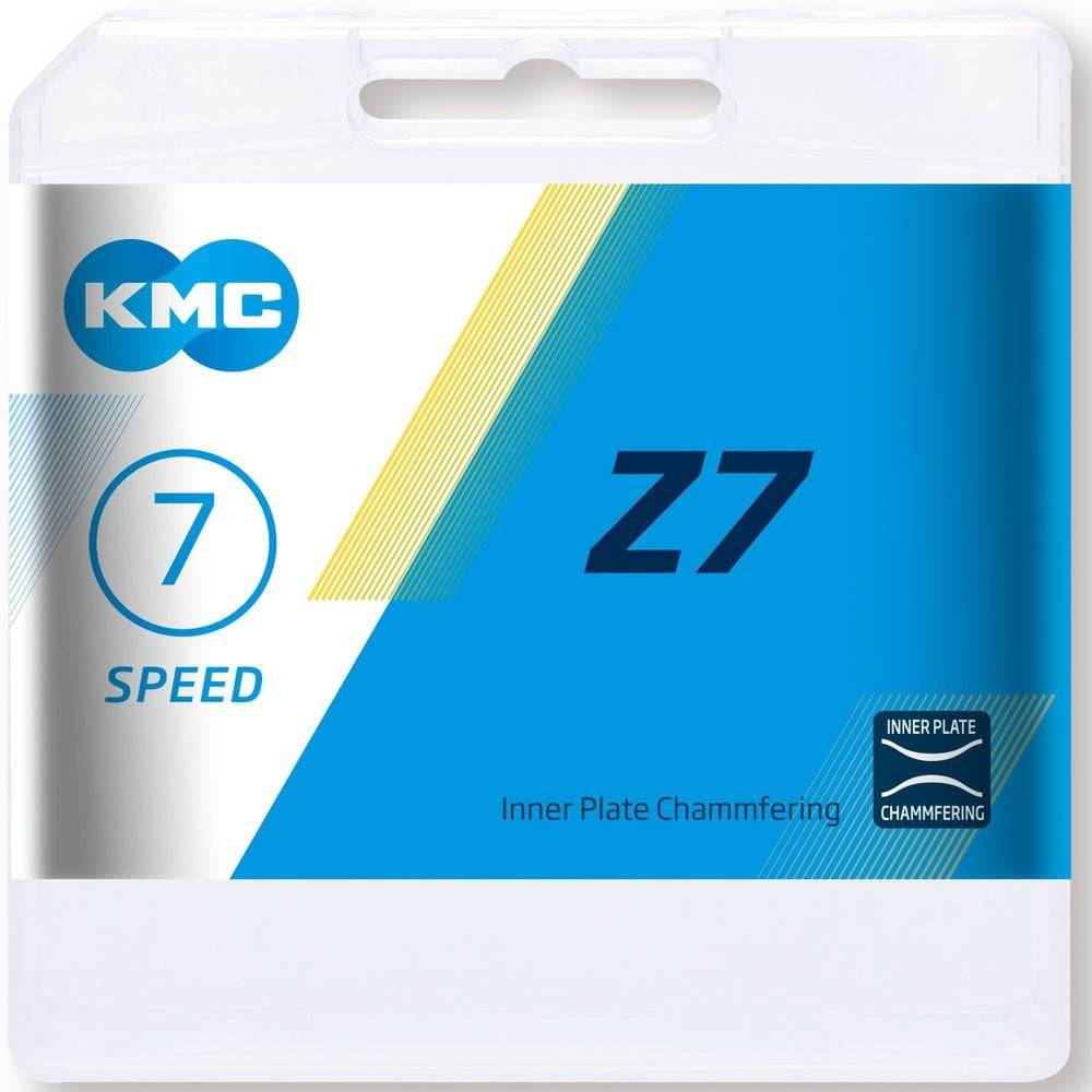 KMC Z7 114L grey and brown bike chain for 6-21 speed systems, designed for quiet, smooth riding on bicycles.