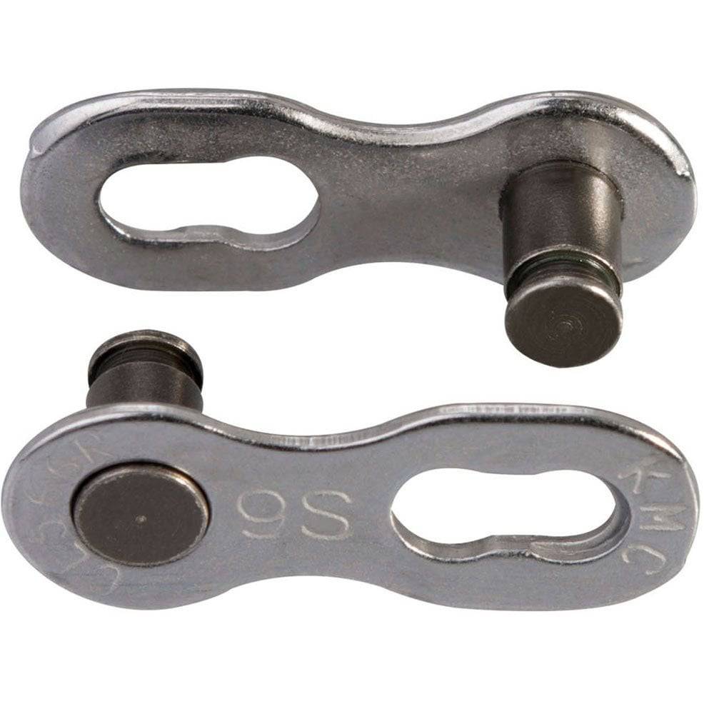 KMC Missinglink 9R EPT silver reusable quick release chain links, 2-pack, for bike chains and cycling components.