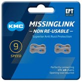 KMC Missinglink 9X EPT quick release chain link pack showing two reusable metal bike chain connectors.