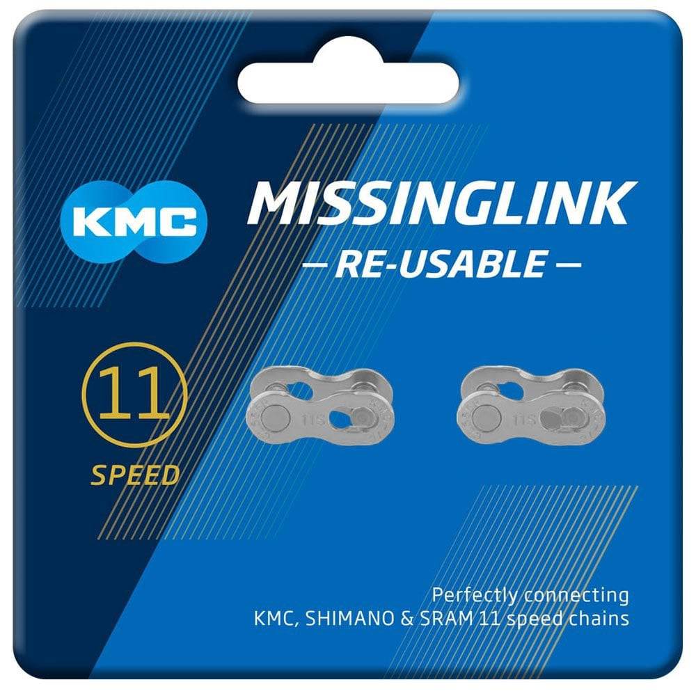 KMC Missinglinks 11R silver reusable chain links for 11-speed bikes, two pairs, bike components for easy chain maintenance