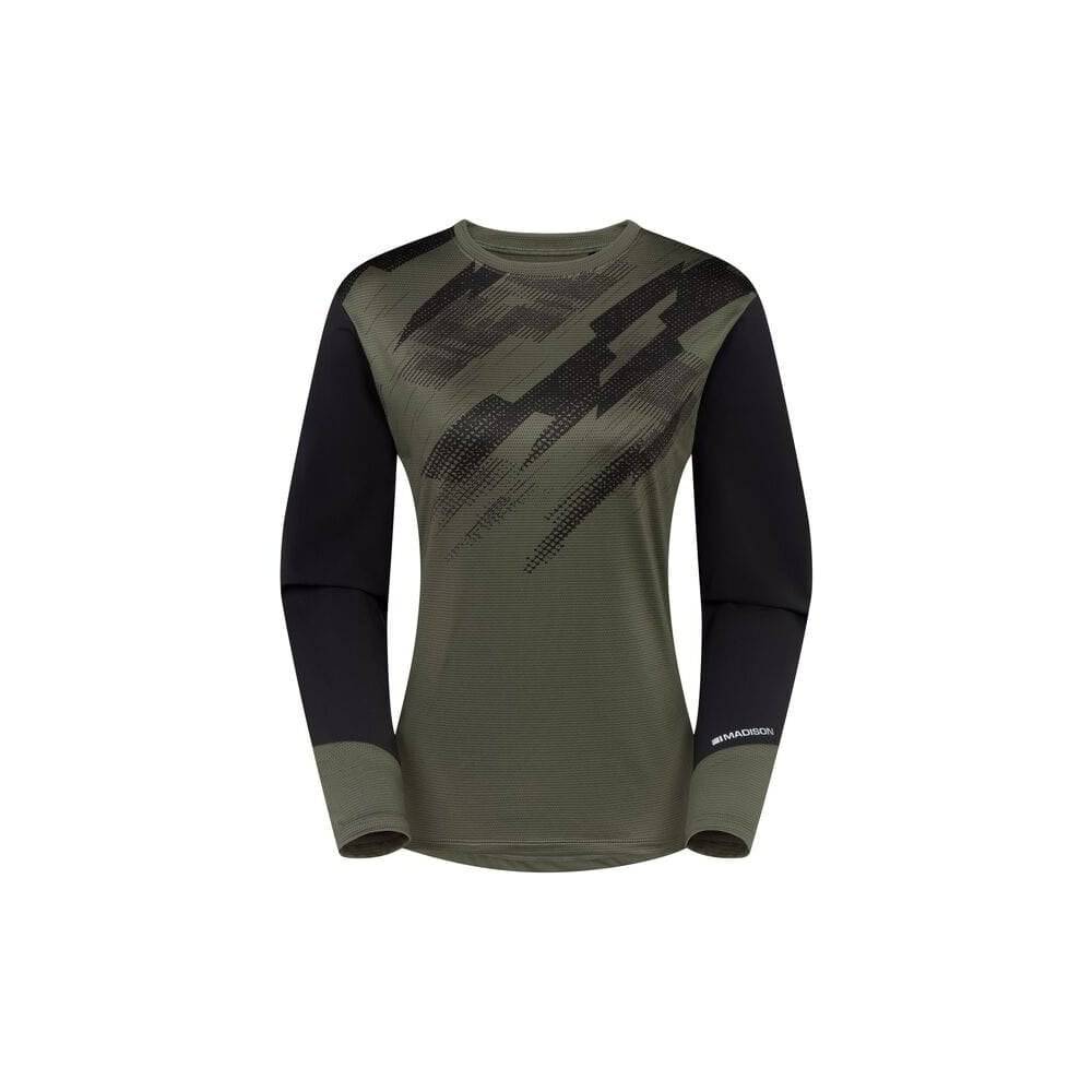 Madison Flux women's long sleeve trail jersey, breathable MTB cycling top with moisture-wicking fabric and fitted design.