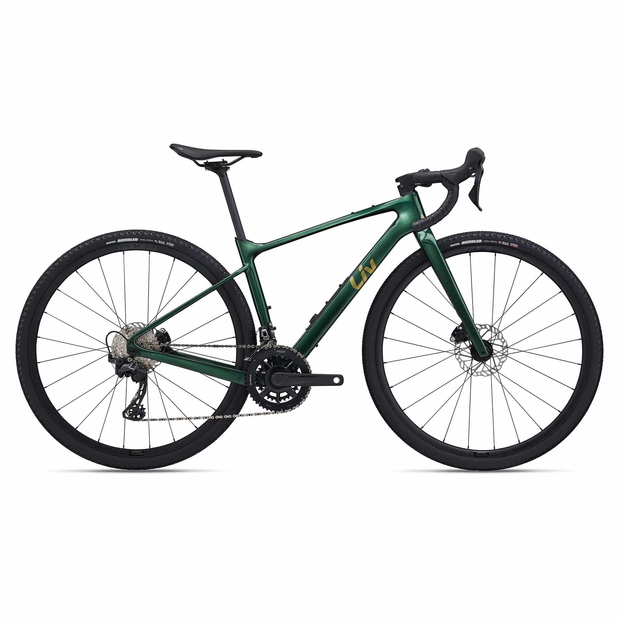 Liv Devote Advanced 2 women's gravel bike 2024 with Shimano GRX 820 components and disc brakes, ready for off-road riding.