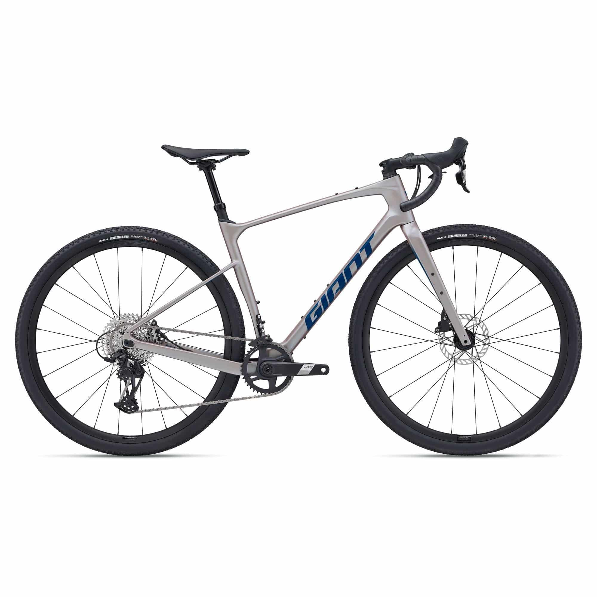 Giant Revolt Advanced 1 2024 gravel bike with SRAM Apex groupset and disc brakes, showing the bike's frame and disc wheels.
