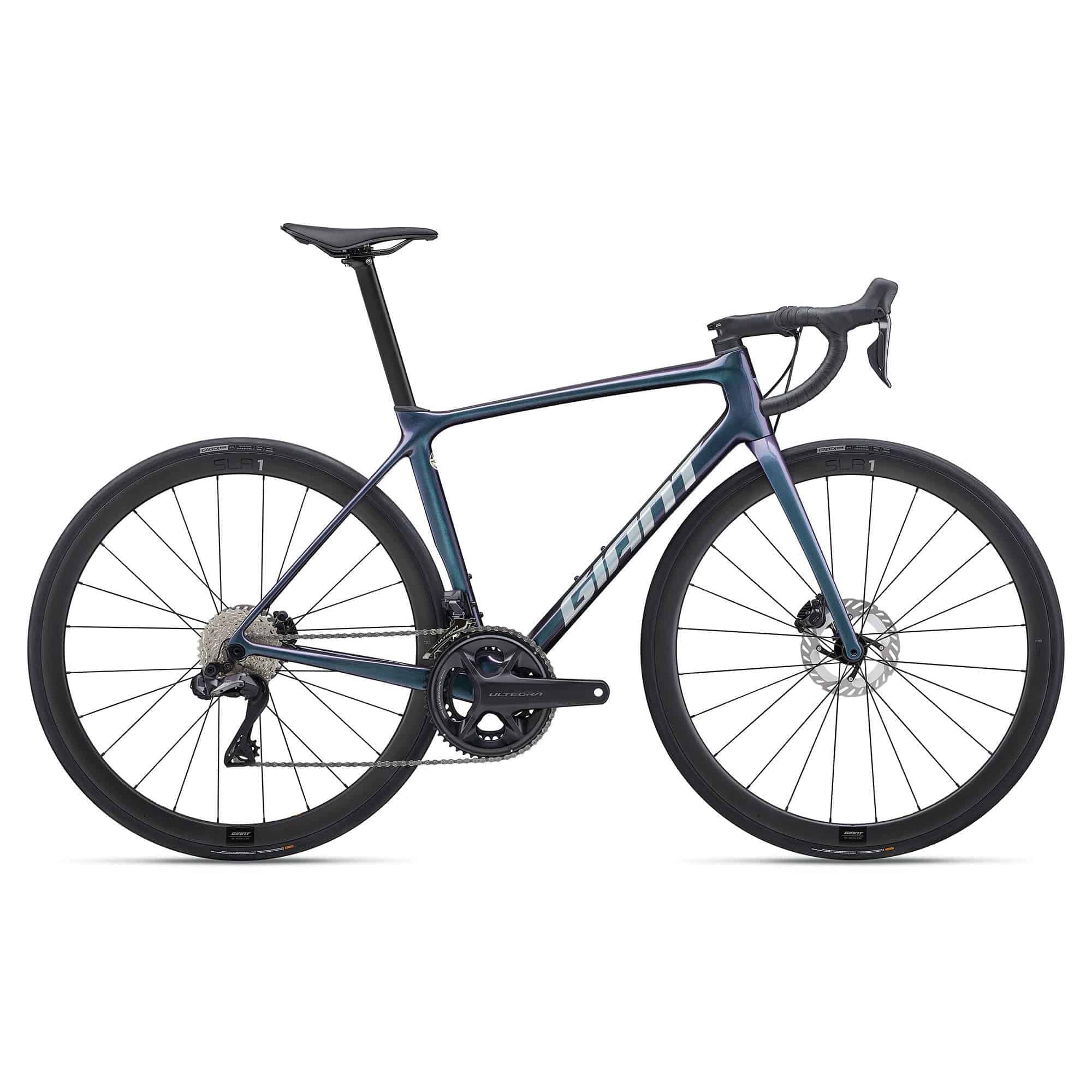 Giant TCR Advanced Pro Disc 0 Di2 road bike 2024 with Shimano Ultegra electronic shifting, featuring lightweight frame and disc brakes.