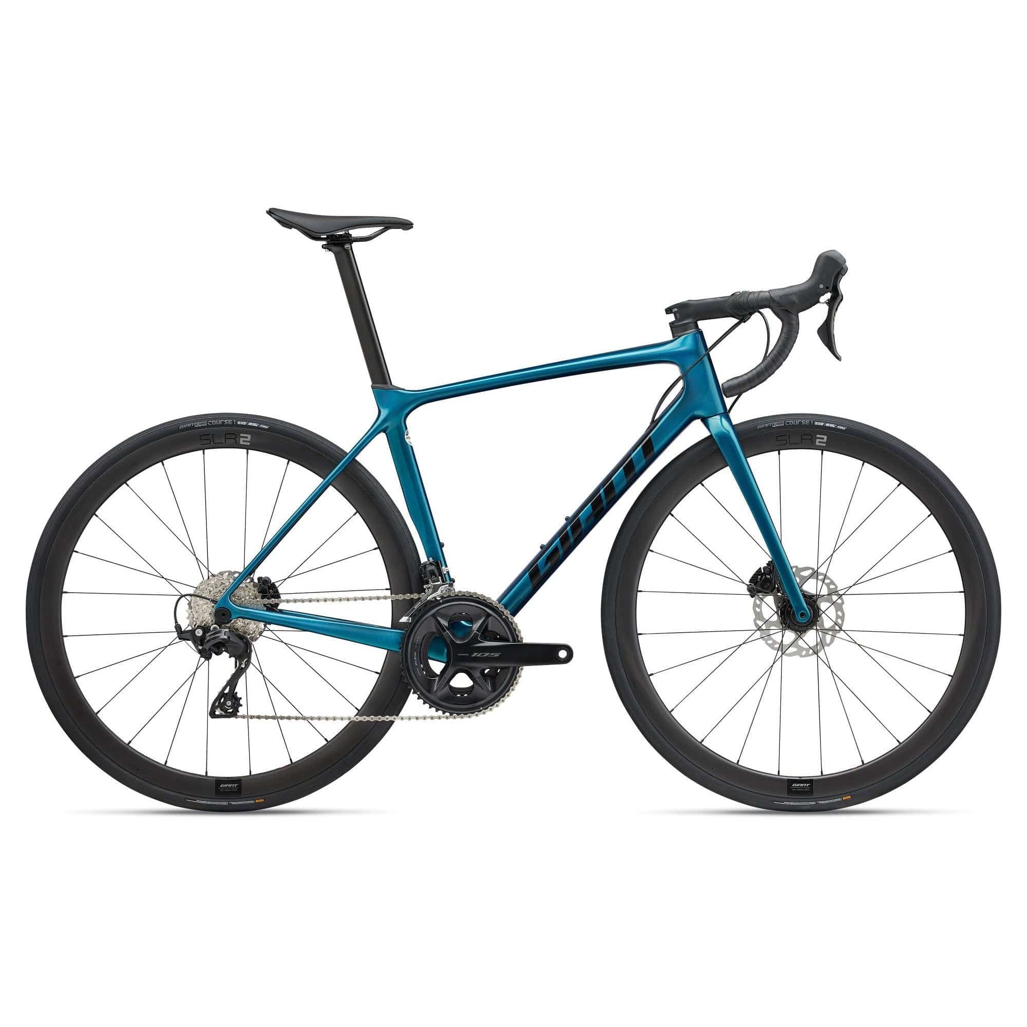 Giant TCR Advanced Pro Disc 2 road bike with Shimano 105 R7100 groupset, black and red frame, ready for racing or long rides.