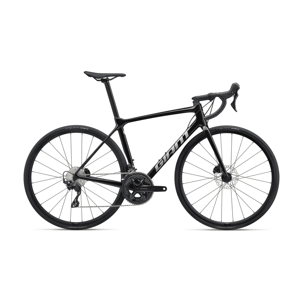 Giant TCR Advanced Disc 2 road bike with Shimano 105 R7100 groupset and disc brakes, shown from a side angle.