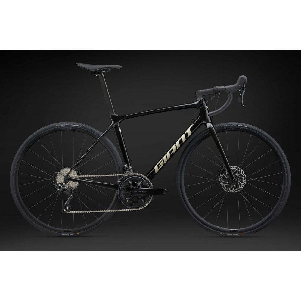 Giant TCR Advanced Disc 2 road bike with Shimano 105 R7100 groupset and disc brakes, shown from side view with sleek frame.