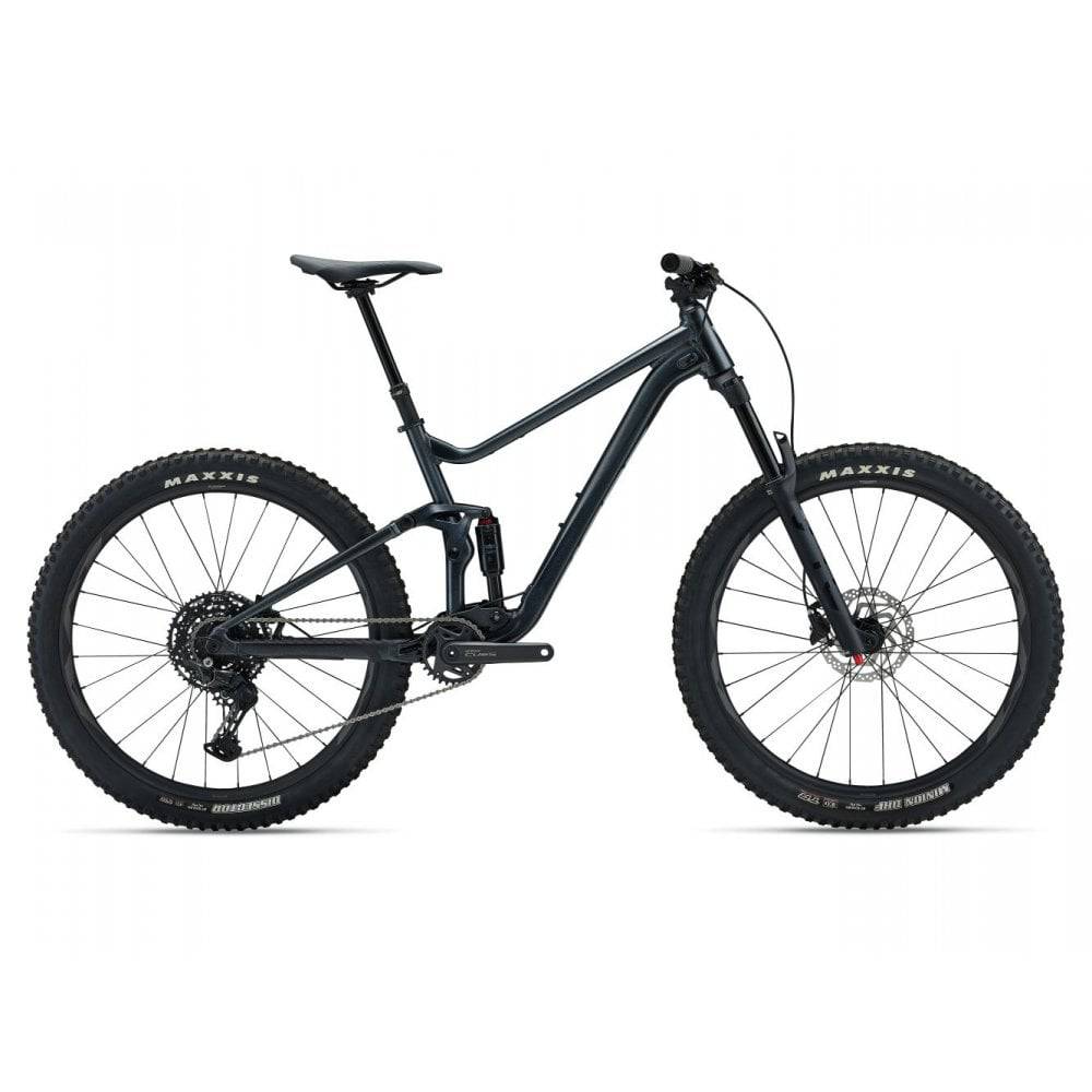 Giant Stance mountain bike with 125mm rear FlexPoint suspension and 140mm front fork, ready for trail riding.