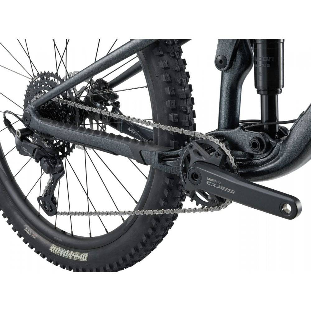 Giant Stance 29 2 full suspension mountain bike with Shimano CUES U6000 components, shown with black frame and large knobby tires.