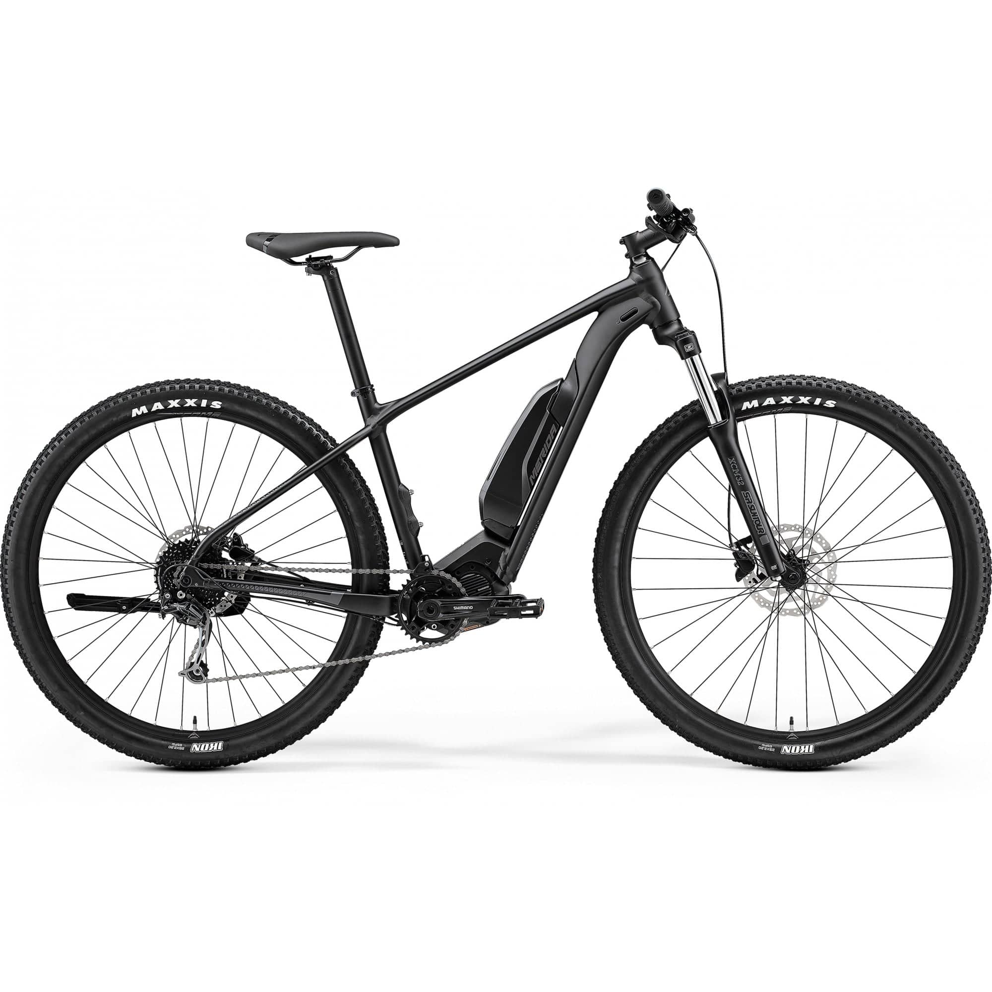 Merida eBig Nine 300SE electric mountain bike with Shimano Alivio M3000 drivetrain, showing the bike's frame and mountain bike features.