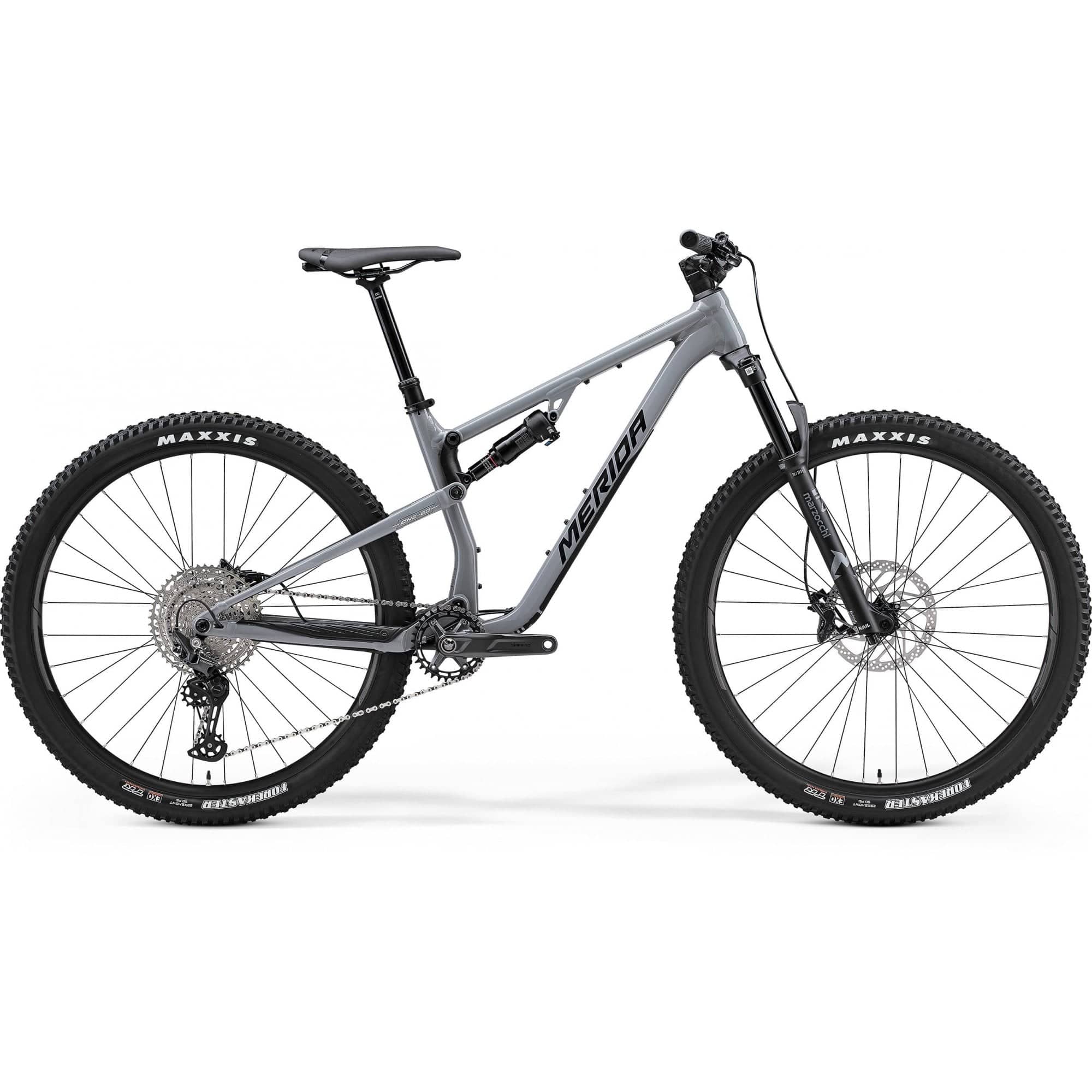 Merida One-Twenty 600 29er mountain bike with 130mm suspension and Shimano Deore M6100 components, black frame and knobby tires