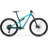 Merida One-Twenty 700 mountain bike with 130mm suspension and Sram Eagle NX groupset, featuring a sleek frame and knobby tires.