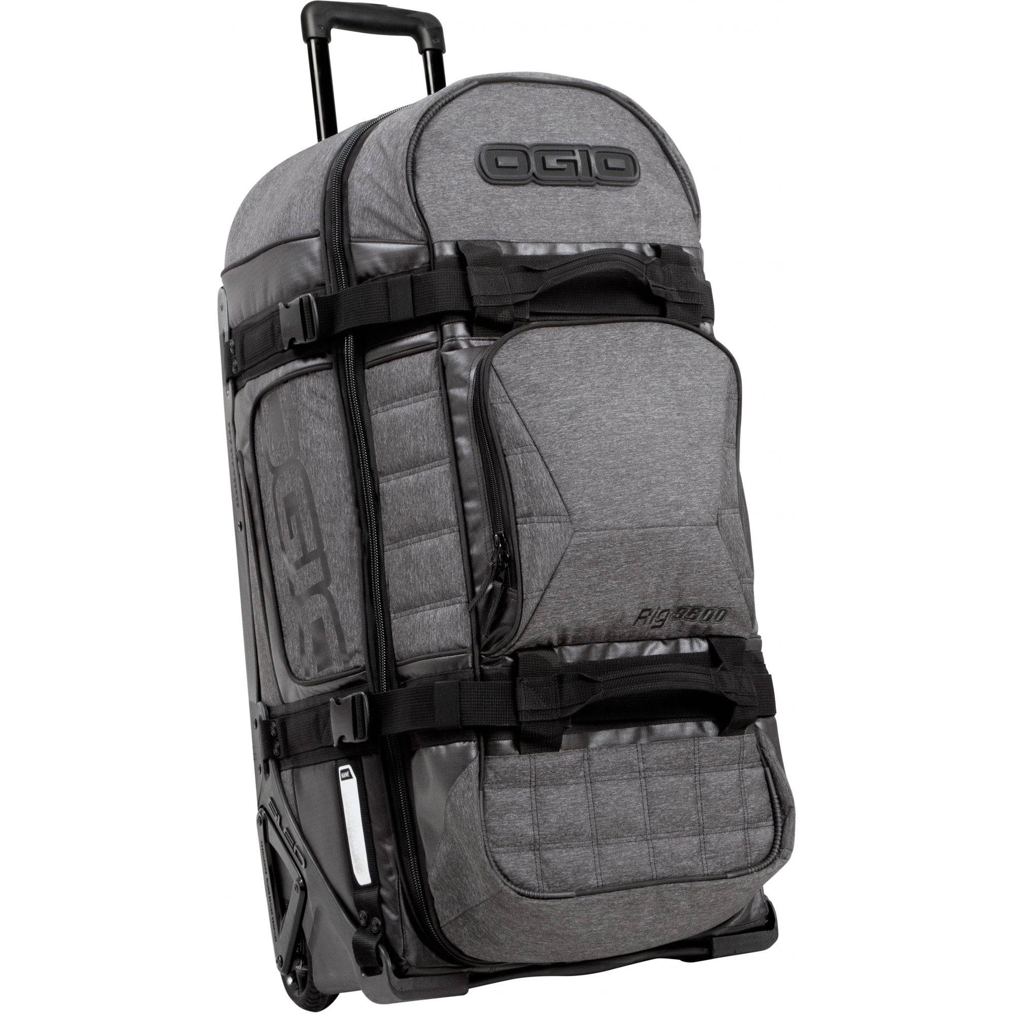OGIO Travel Rig 9800 wheeled gear bag with foam padding and oversized wheels, designed for durable travel accessories.