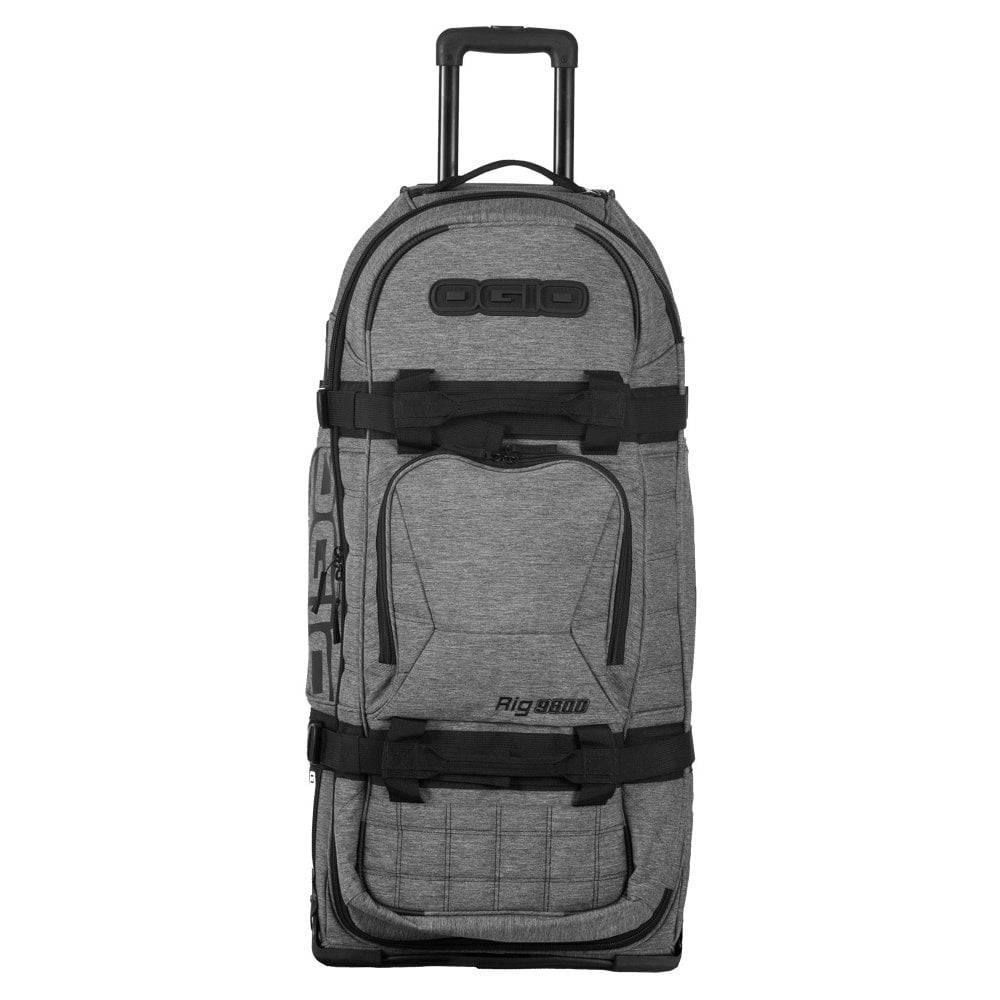 OGIO Travel Rig 9800 wheeled gear bag with foam padding and oversized wheels for durable travel accessories.