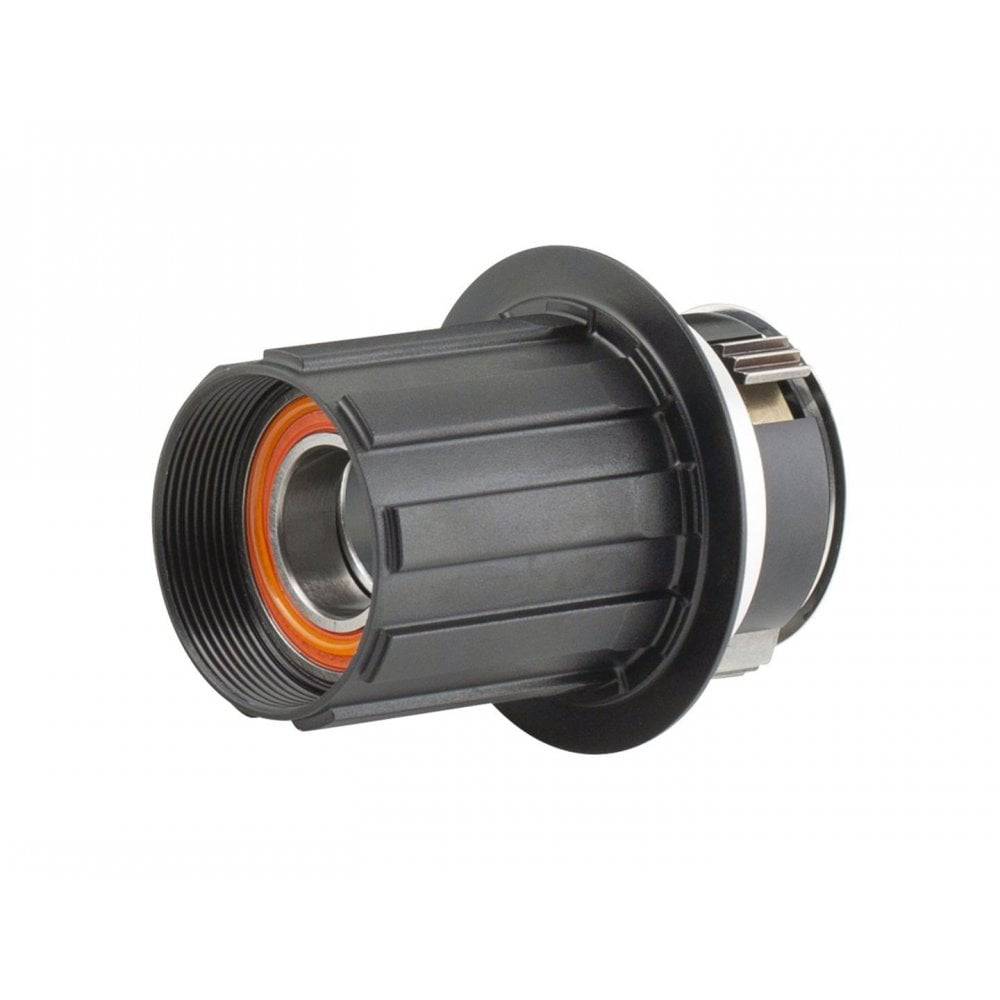 Black Bontrager Rhythm Pro/Elite 11-Speed Freehub Body for 135/142/148mm OLD hubs, bicycle component for upgrade or repair.