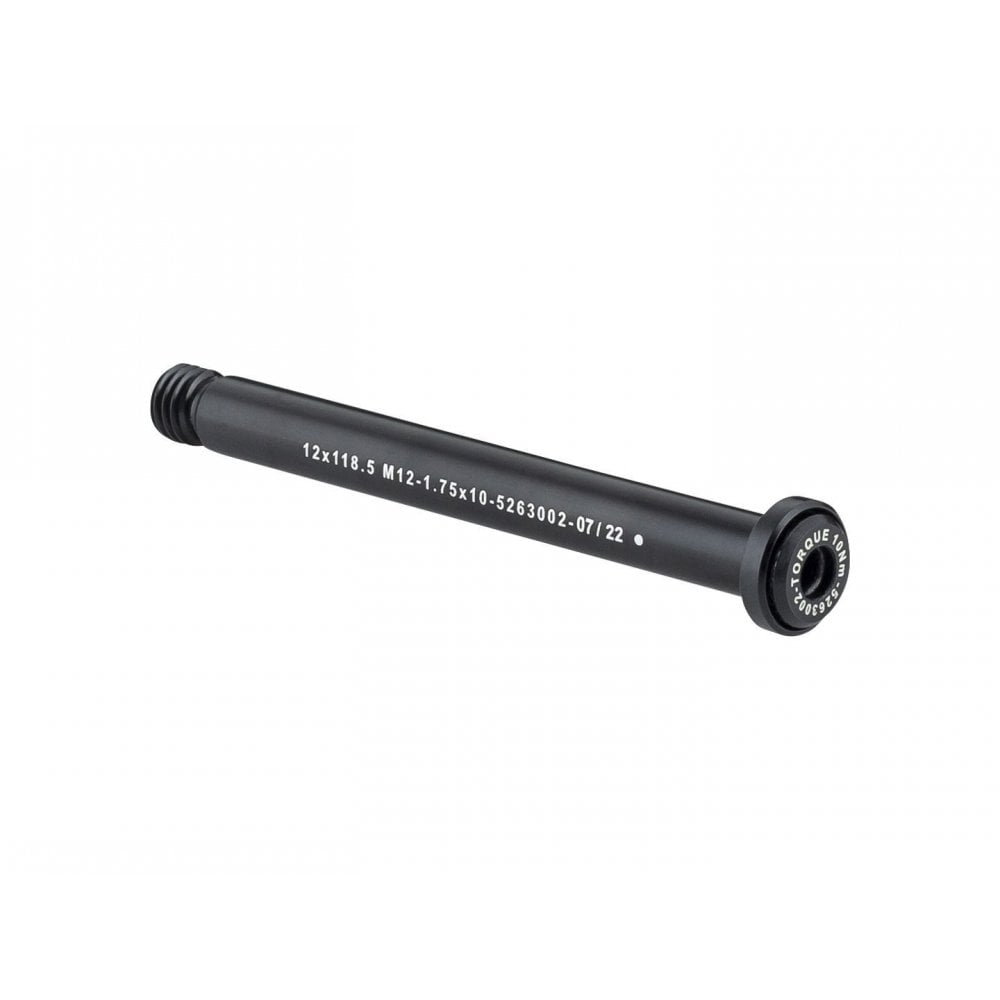Bontrager Switch Lever front thru-axle with 6mm hex key compatibility, 118.5mm length, bicycle component part.
