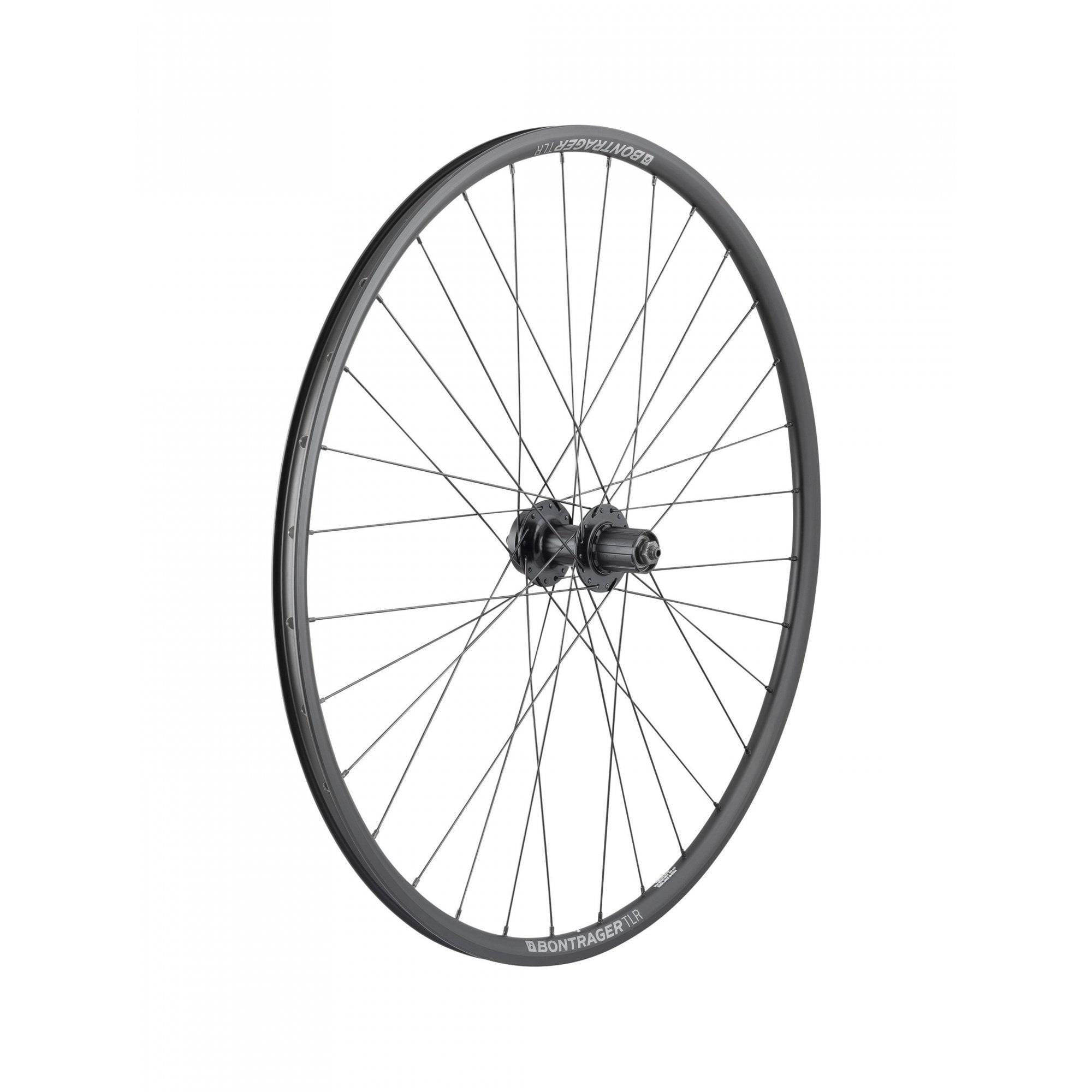 Bontrager Approved TLR Quick Release 700c disc road rear wheel with Shimano HG 8/9/10-speed black, showing the wheel and quick release lever.