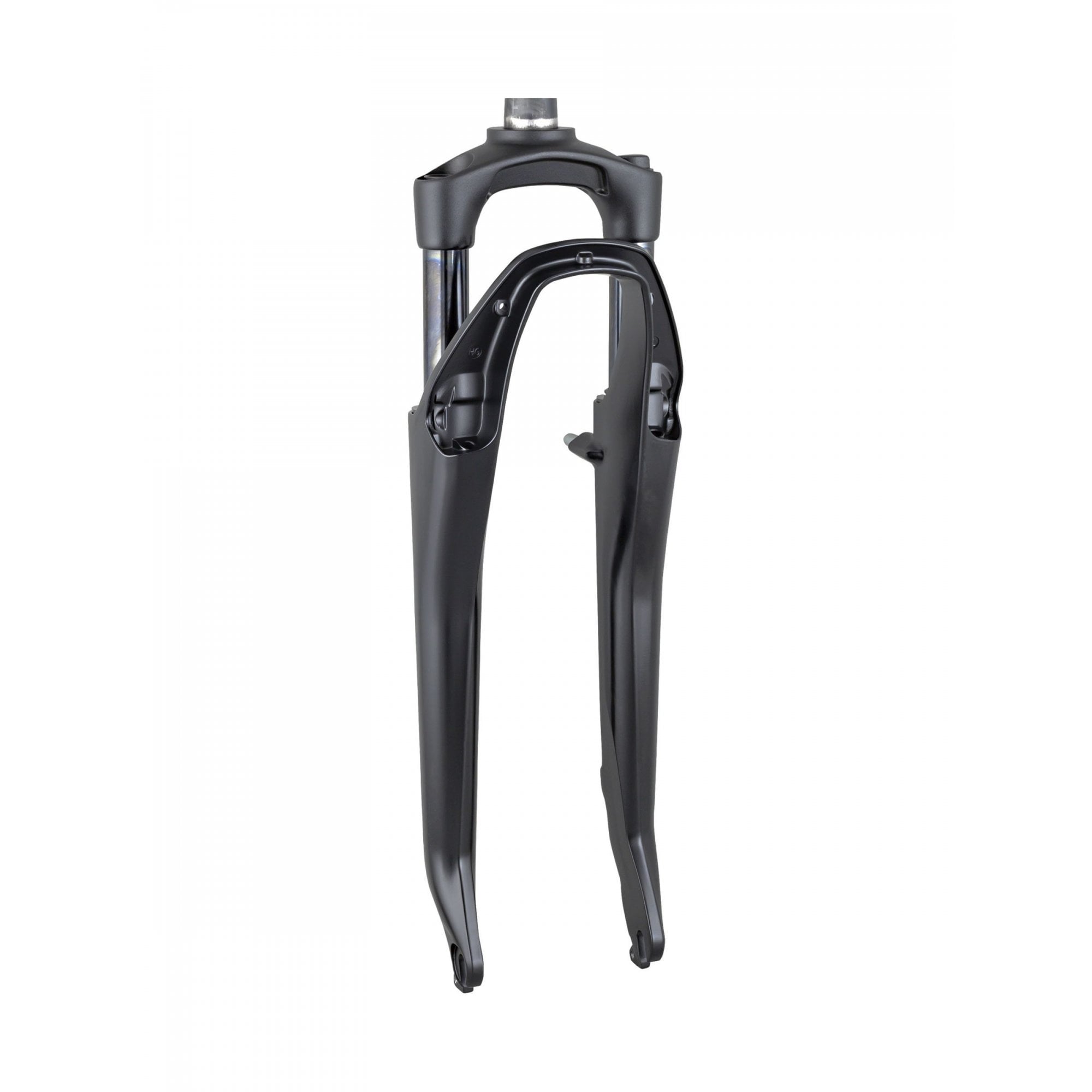 Bontrager Forklight 700C road bike fork with 45mm travel and brake compatibility, shown installed on a road bicycle.