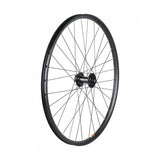 Bontrager Kovee TLR Boost 32H 27.5-inch MTB front wheel in black, showcasing the lightweight rim and hub components.