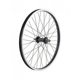 Black Trek Bontrager JYS01C 20-inch kids mountain bike front wheel without cassette, suitable for mountain biking components.
