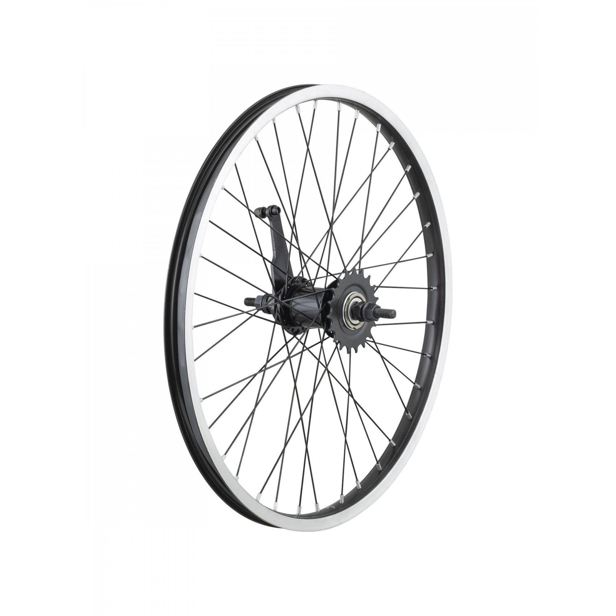 Bontrager KT-305R 20-inch kids' mountain bike wheels showing durable alloy rims and spokes, designed for kids' MTB bike replacement.