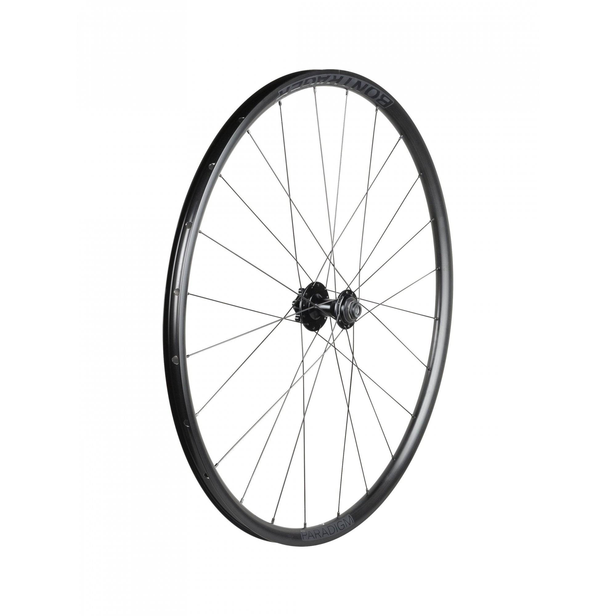 Bontrager Paradigm SL 700C road wheel with 24 spokes, 6-bolt disc brake compatibility, featuring lightweight alloy components.