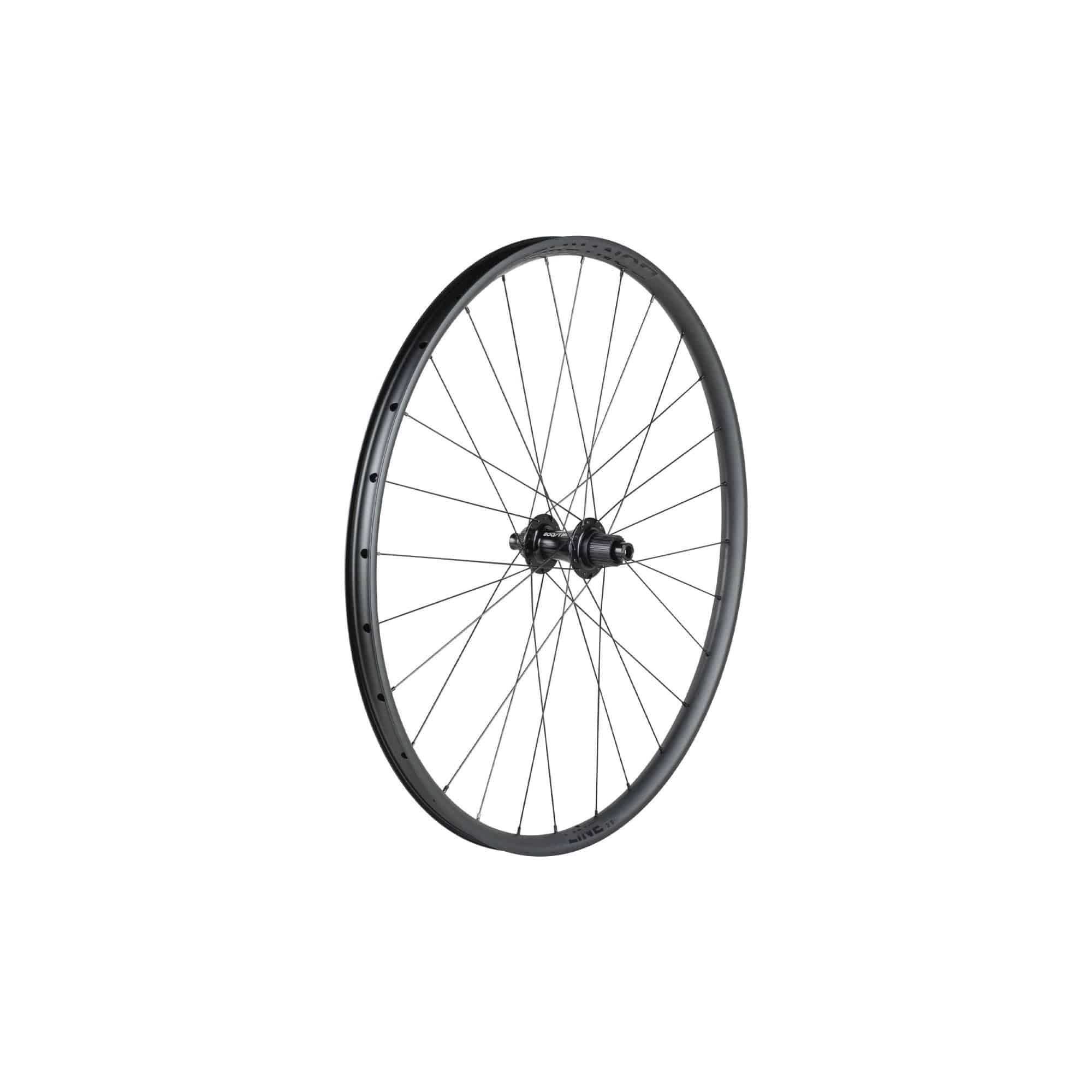 Bontrager Wheel Line 30 29-inch MTB wheel with 28 spokes, tubeless compatibility, disc brake, and durable component design.