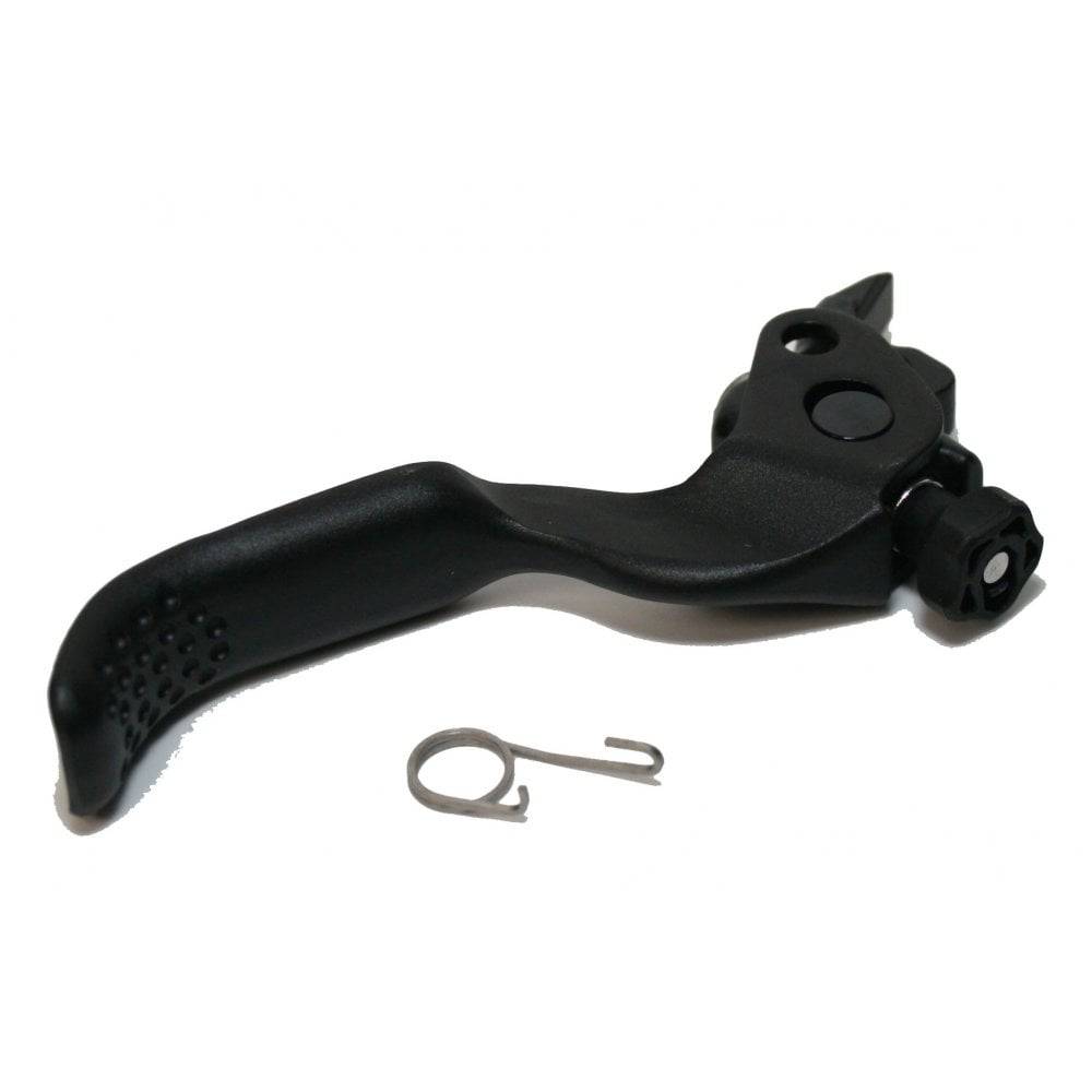 Shimano BL-M8100 left hand brake lever component for mountain bike, showing detailed black metal and ergonomic design.